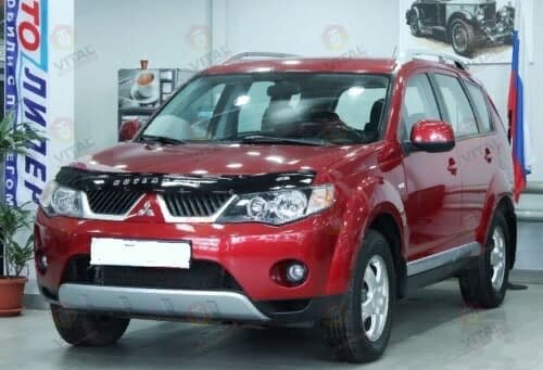 Дефлектор капота (мухобойка) Mitsubishi Outlander с 2007-2009г.в (Митсубиши Аутлендер) Вип Тюнинг